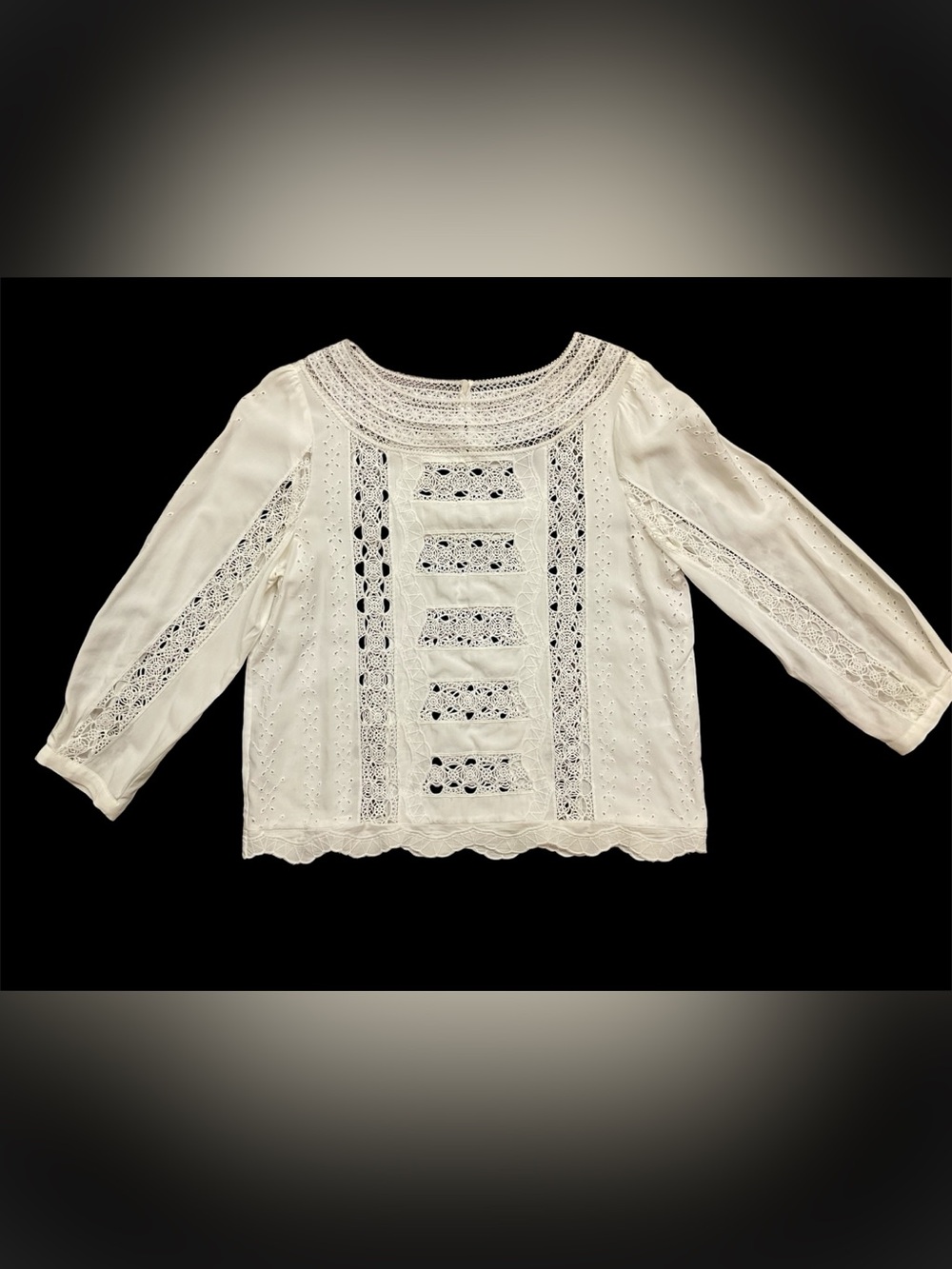 White House Black Market All-over Lace Inset 3Q Sleeve Blouse